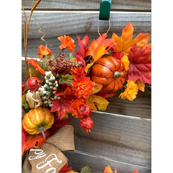 Fall Wreath For Front Door Leaves Pumpkins Home Decor‎ Autumn Farmhouse Rustic - Picture 5 of 7